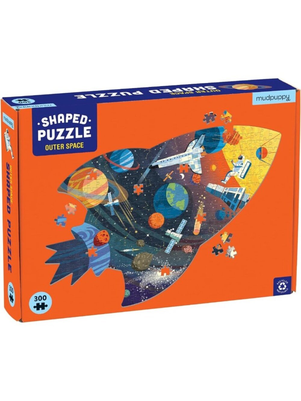 Outer Space Shaped Puzzle, 300 Pieces, Colorful Planets & Stars, 23”x16”, Ages